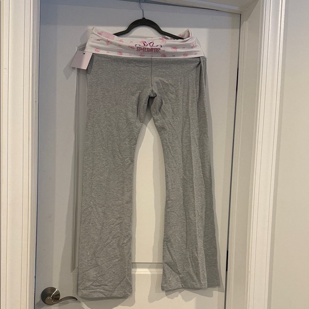 Gray Yoga Pants with Pink Waistband